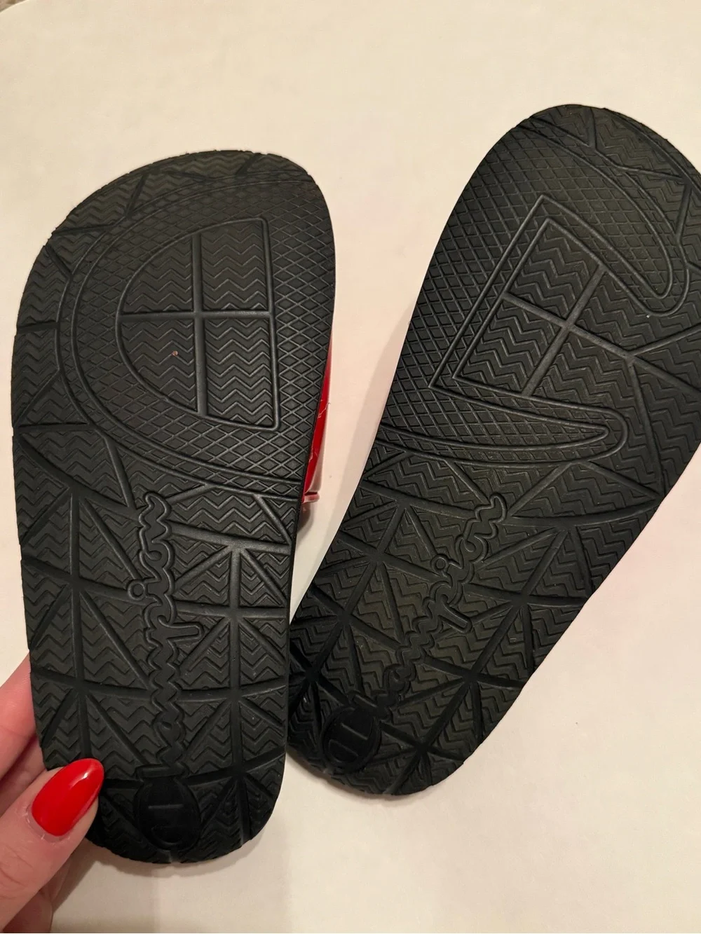 Champion Kids Red and Black Slide Sandals with Logo